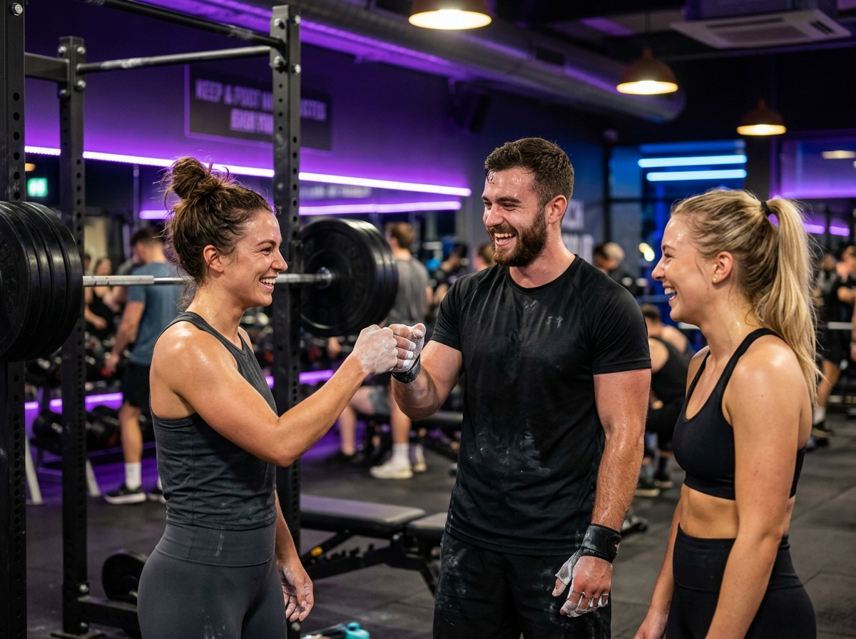 Amigos chocando puños en el gimnasio